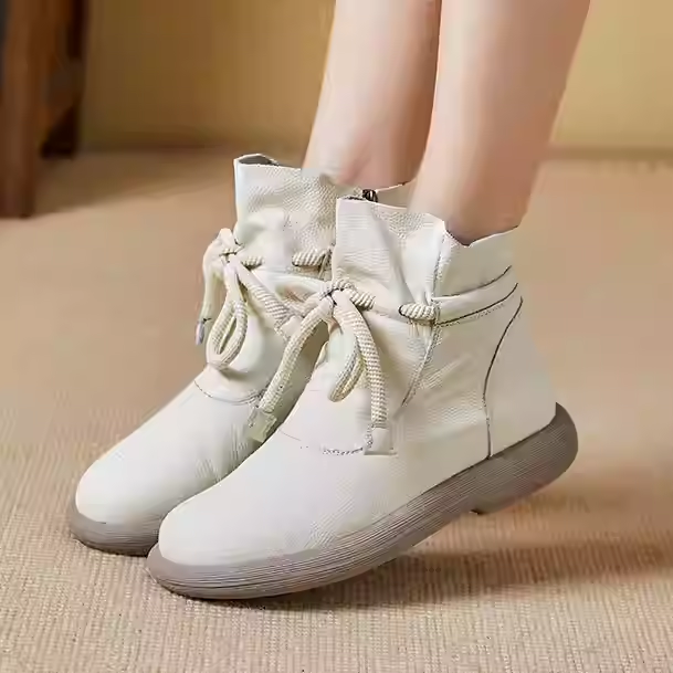 Leather Warm Wool Boots Winter Thickened Cotton Flat Anti-Slip Soft Sole Low-Top Boots