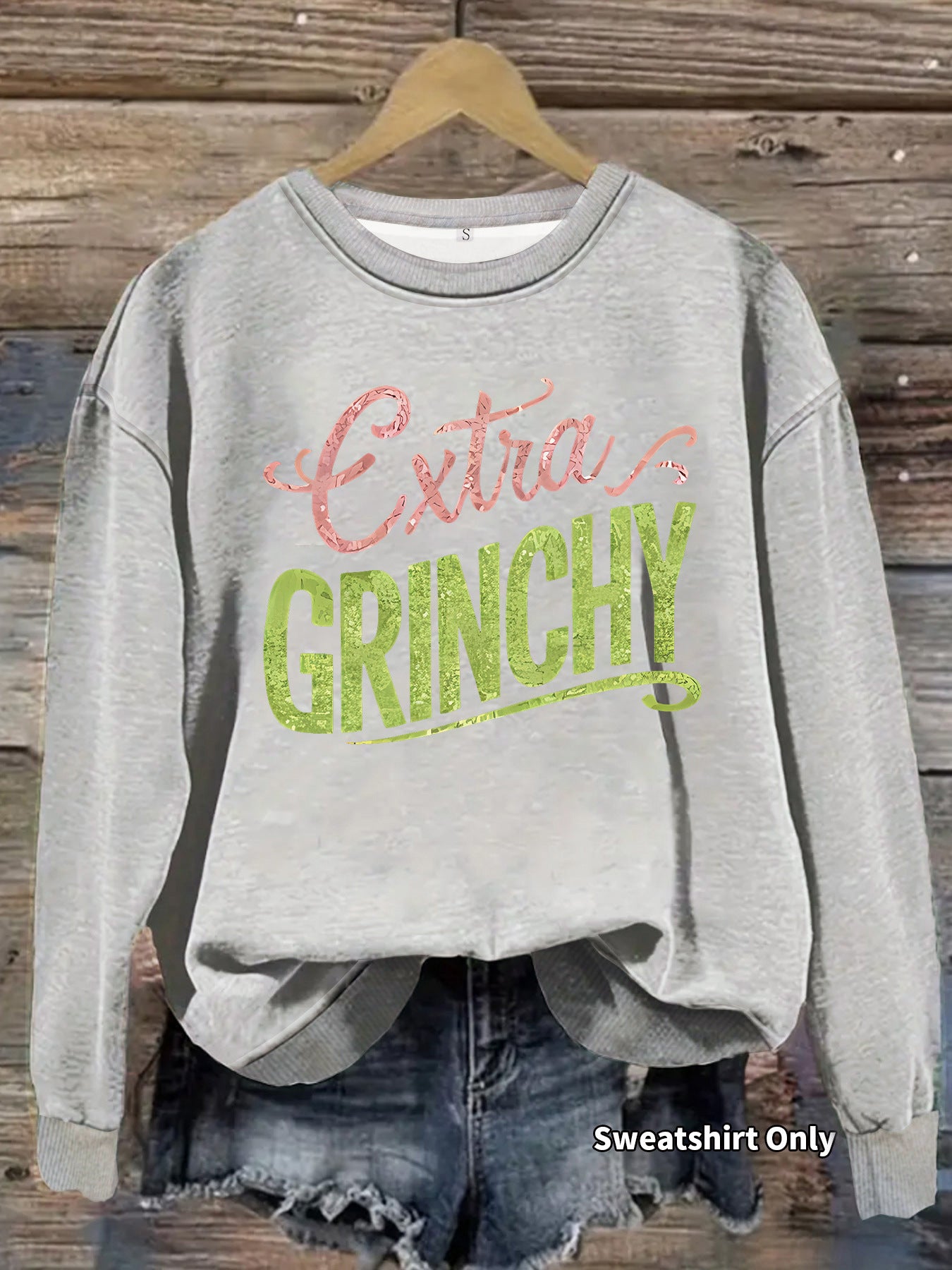 Grinch print round neck hoodie with geometric shapes