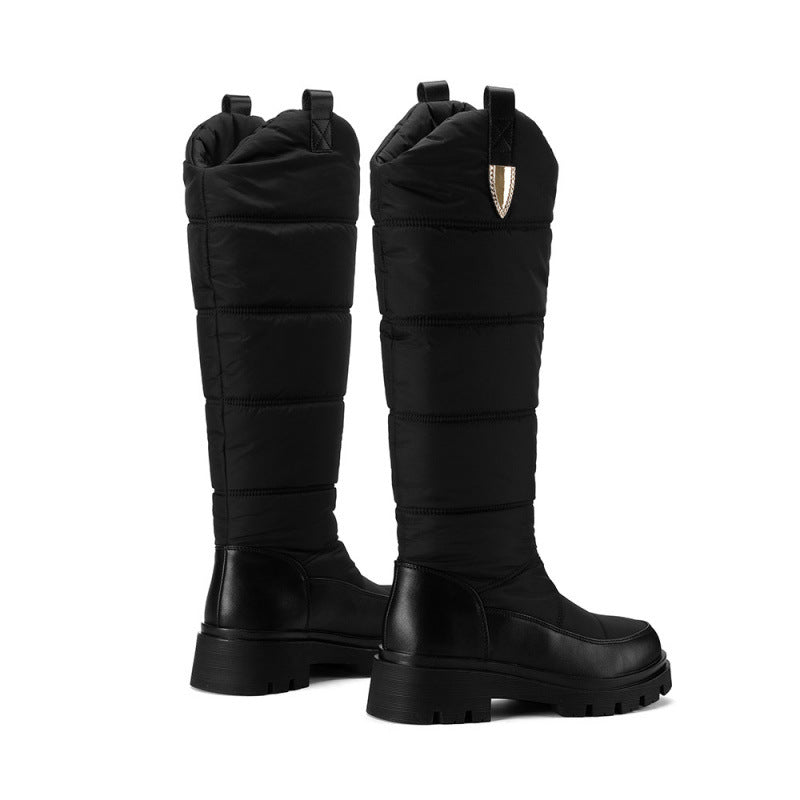 Down cloth waterproof thick fur snow boots high boots with sloping heels