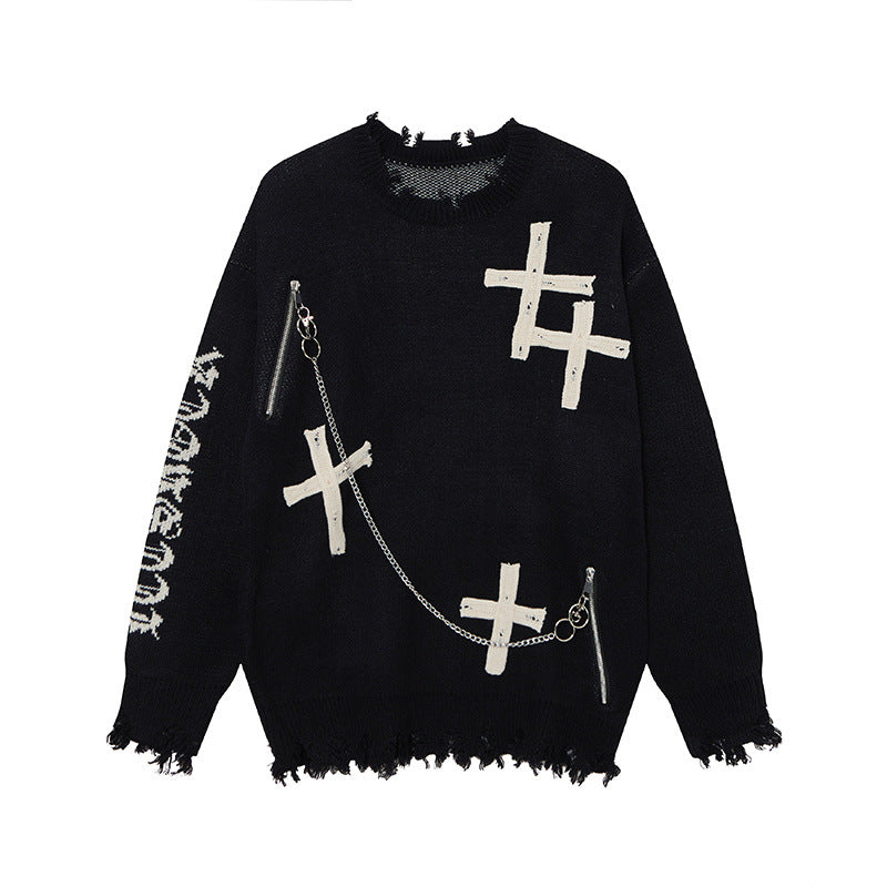 Knitted sweater necklace cross sweater for men