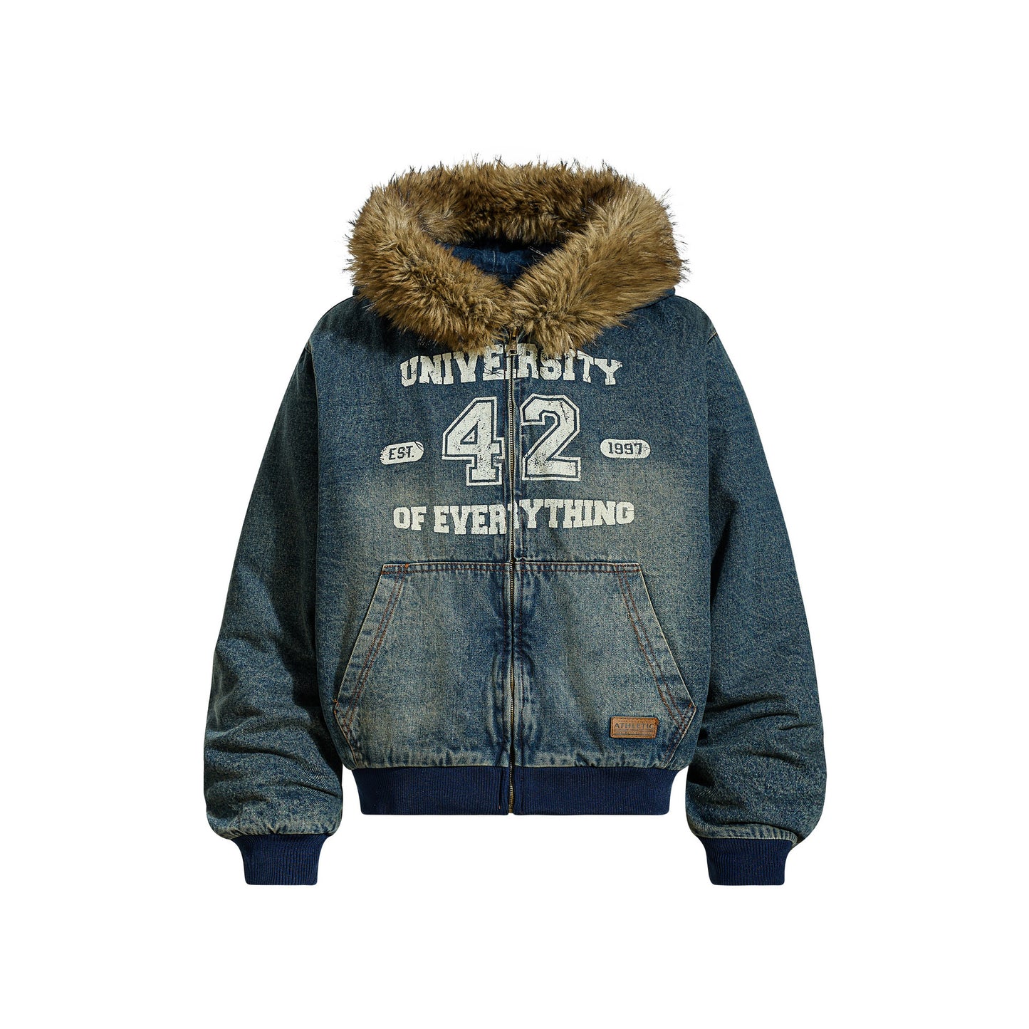 Wool collar denim cotton jacket with cotton jacket