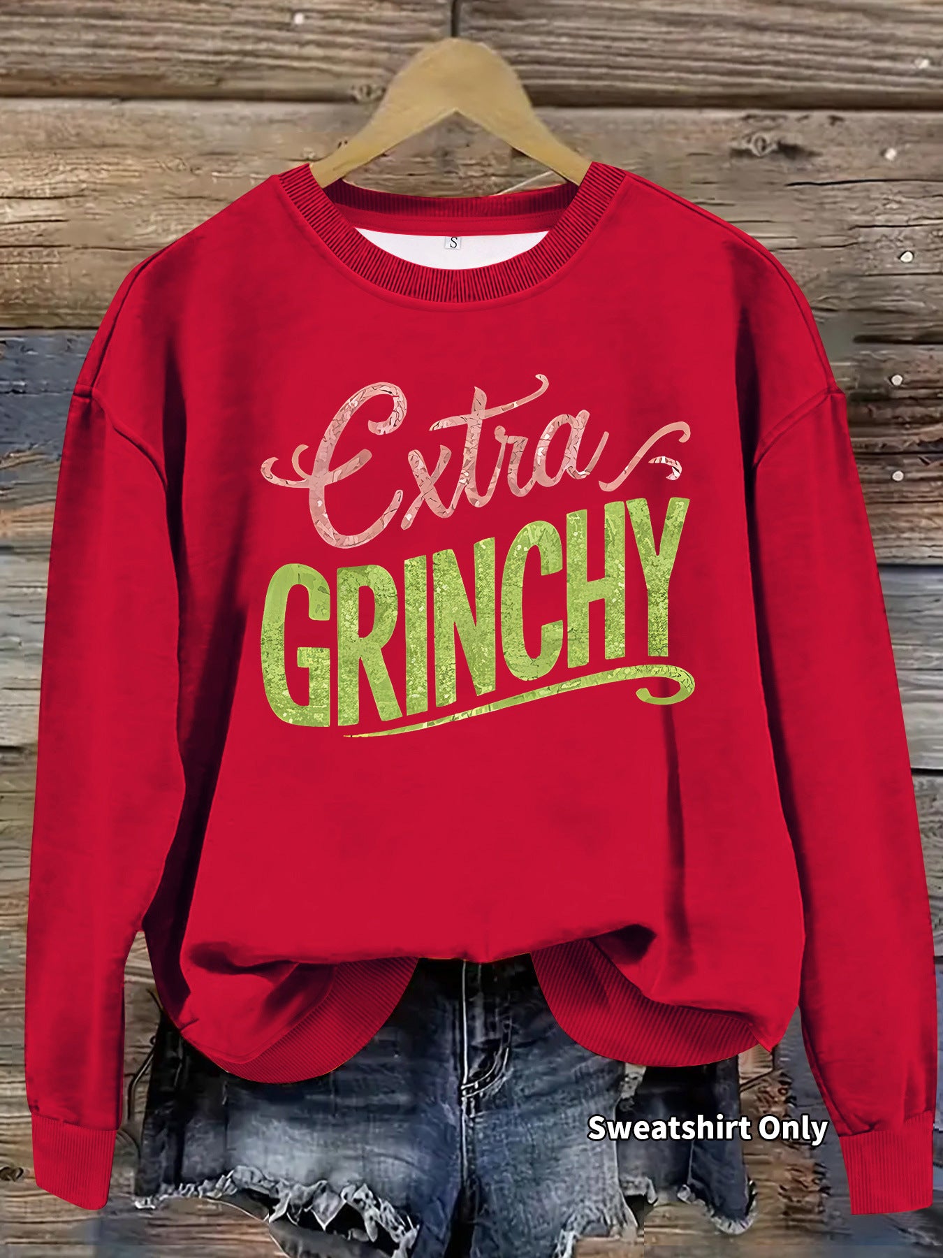 Grinch print round neck hoodie with geometric shapes