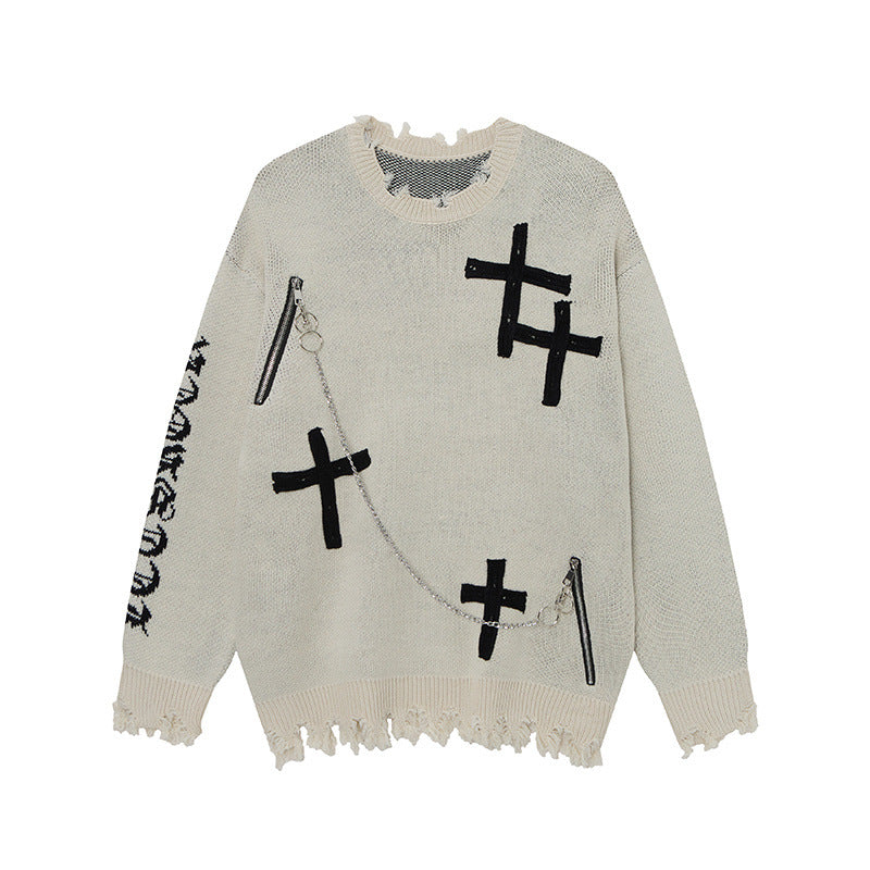Knitted sweater necklace cross sweater for men