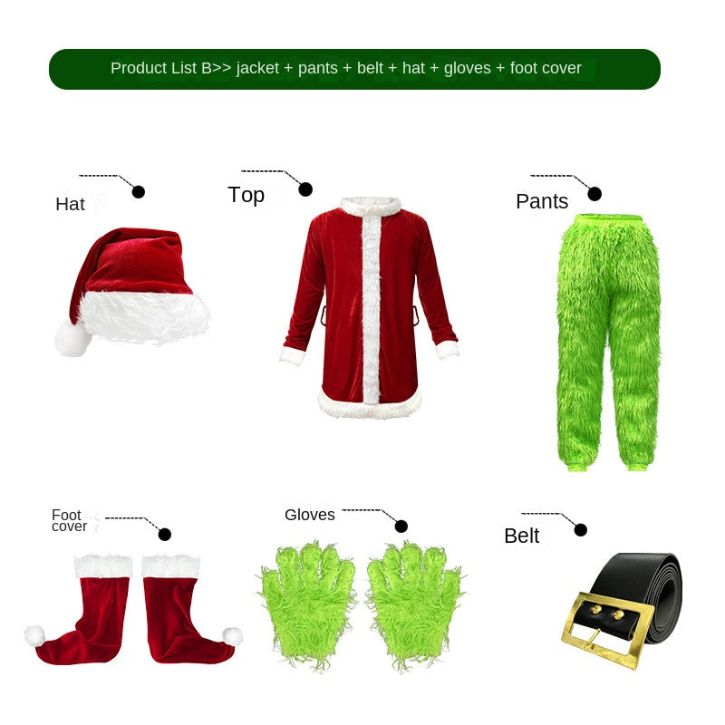 45% Off At Checkout** Christmas Costume Long-Haired Monster Cosplay Santa Claus Green Monster Grinch Christmas Performance Costume