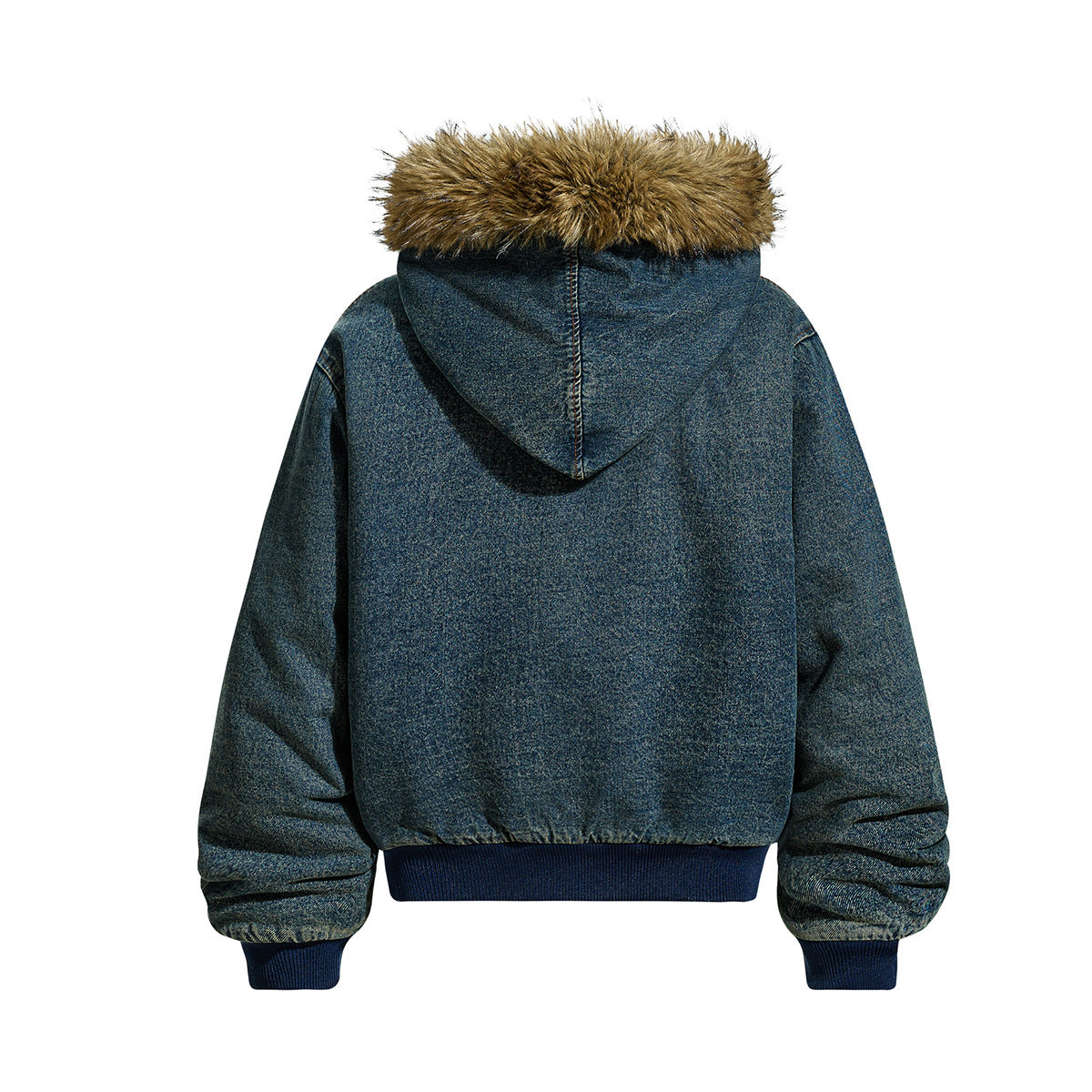 Wool collar denim cotton jacket with cotton jacket