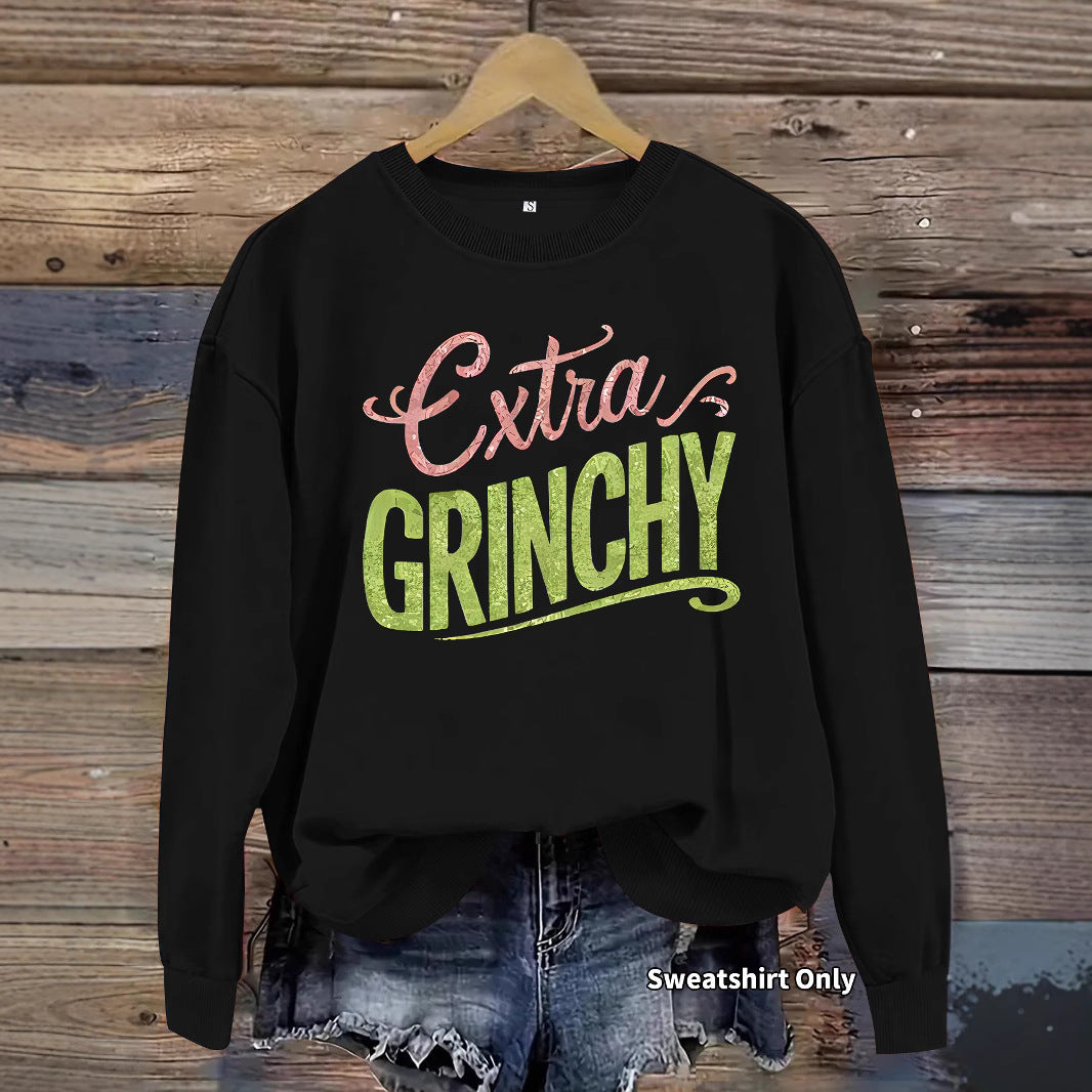 Grinch print round neck hoodie with geometric shapes