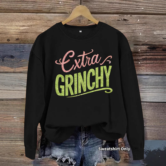 Grinch print round neck hoodie with geometric shapes