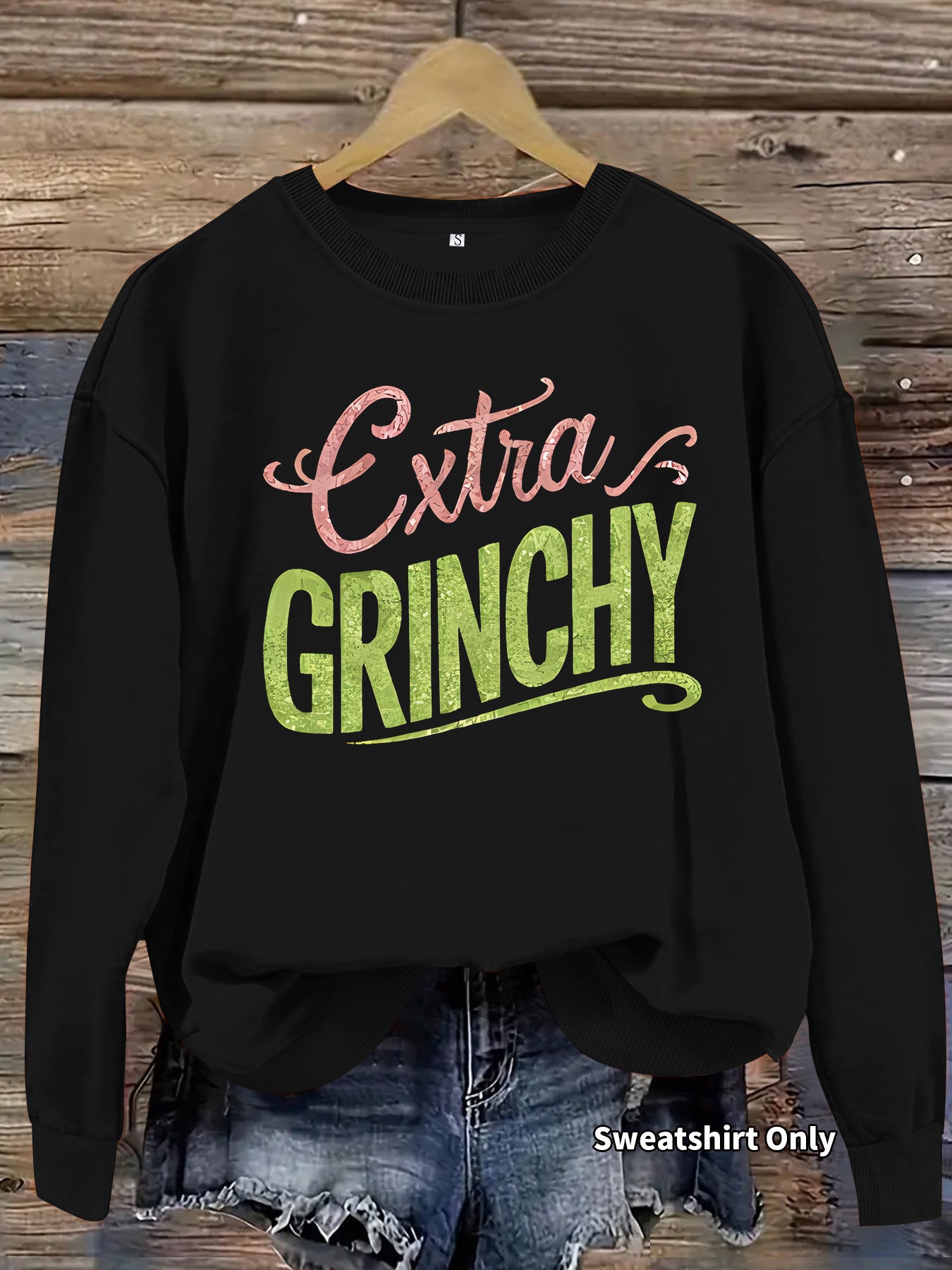 Grinch print round neck hoodie with geometric shapes