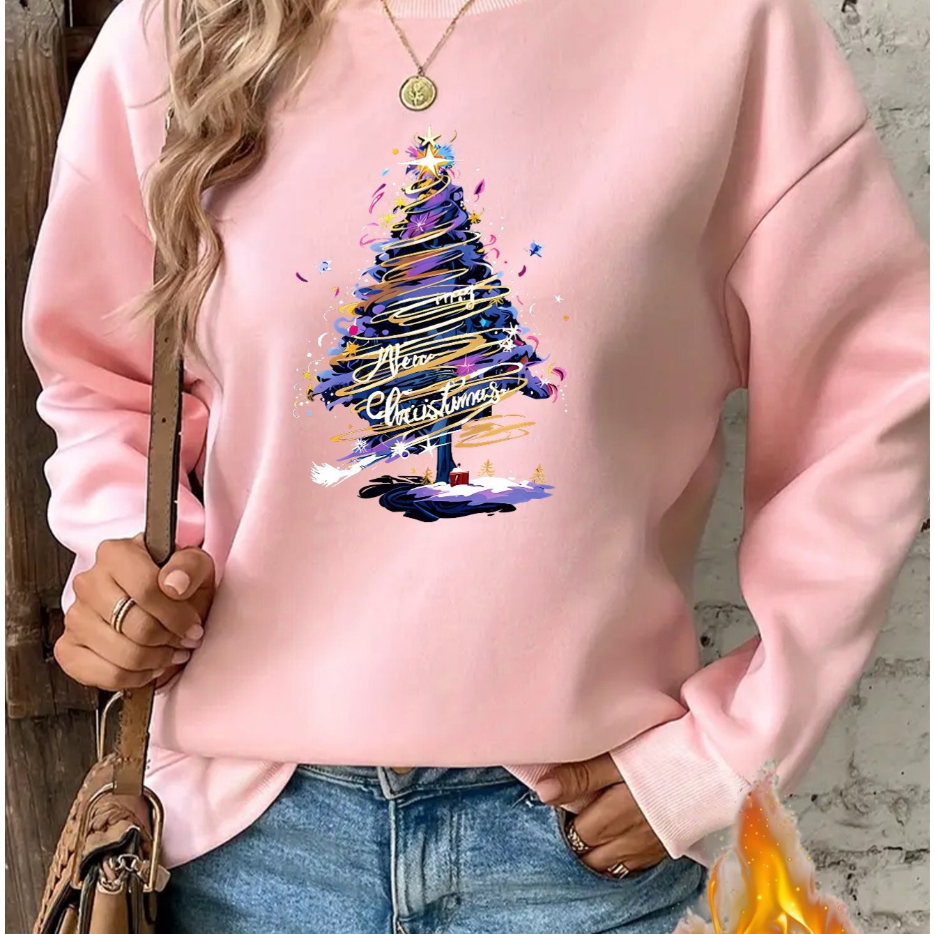 Women'S Festive Christmas Tree Print Pullover Sweatshirt, Po