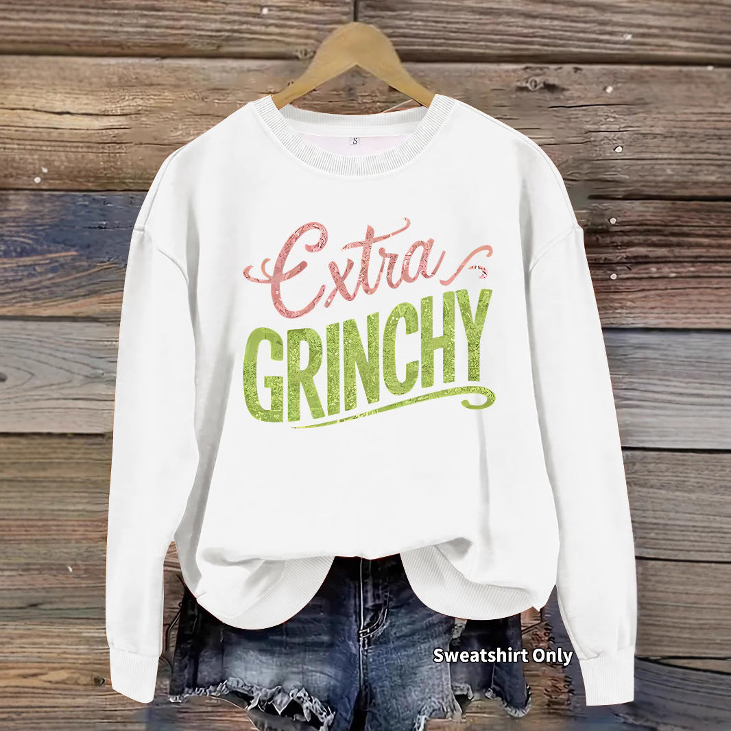 Grinch print round neck hoodie with geometric shapes