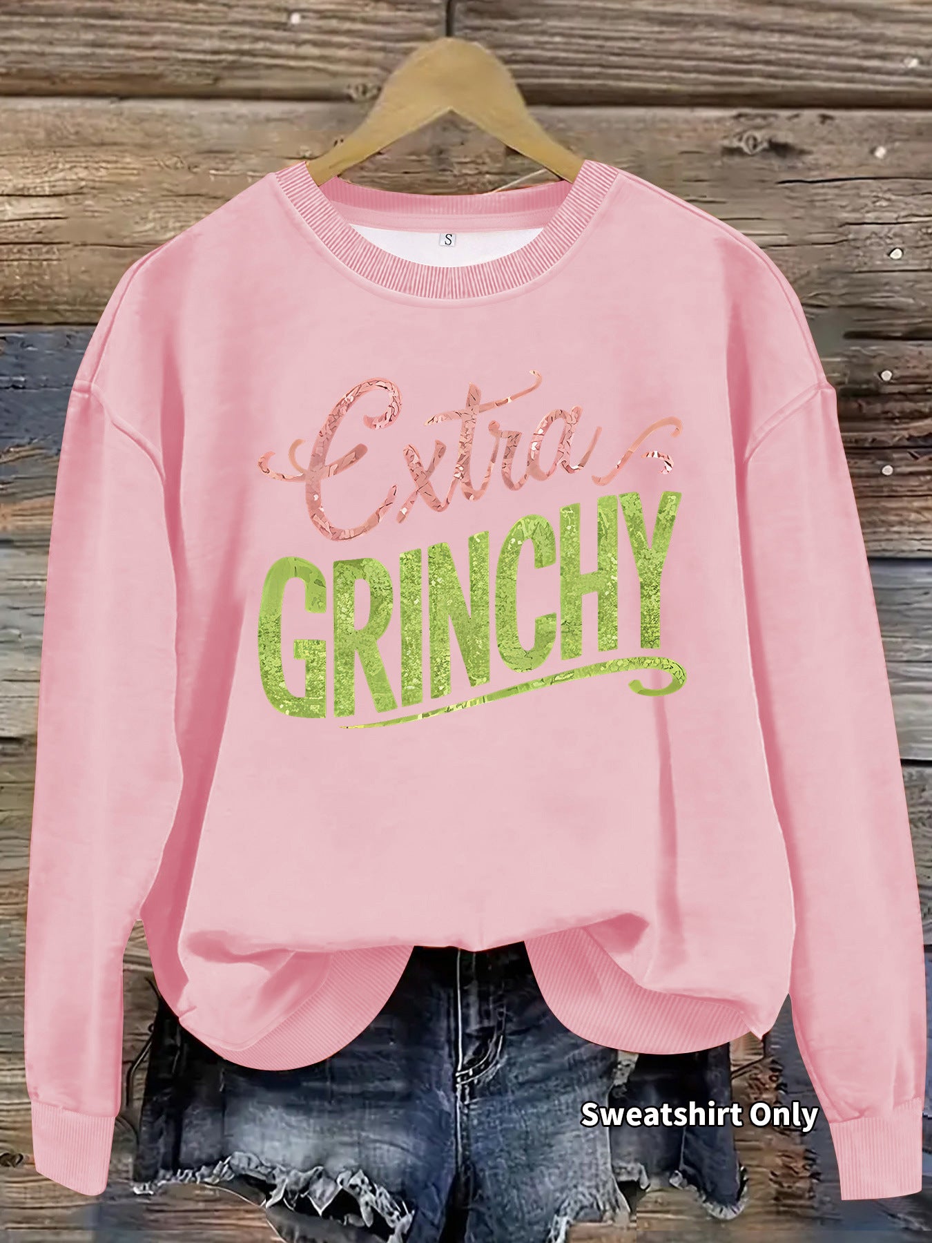 Grinch print round neck hoodie with geometric shapes