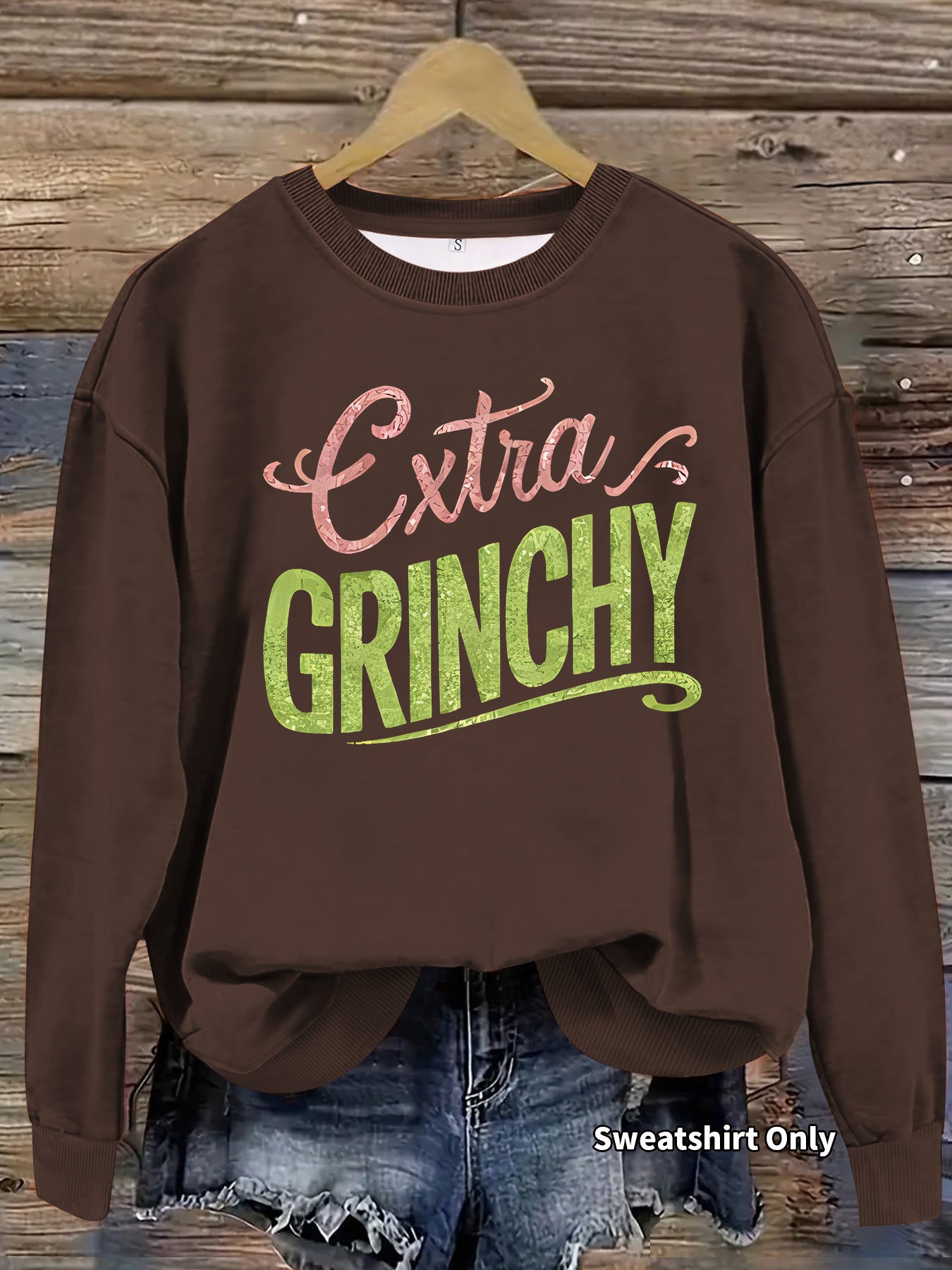 Grinch print round neck hoodie with geometric shapes