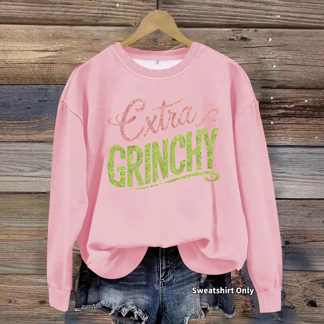 Grinch print round neck hoodie with geometric shapes