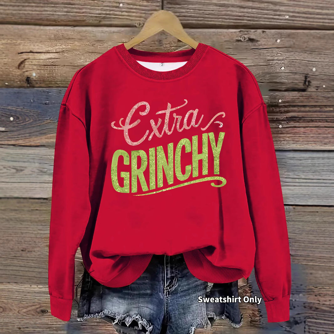 Grinch print round neck hoodie with geometric shapes