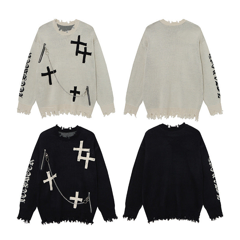 Knitted sweater necklace cross sweater for men