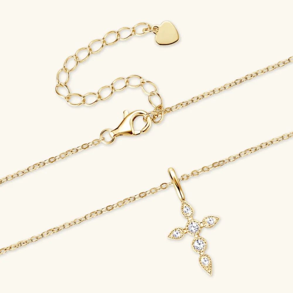 Sterling Silver Moissanite Cross Pendant Necklace