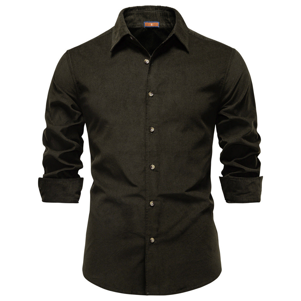 Collar men's solid color long sleeved shirt