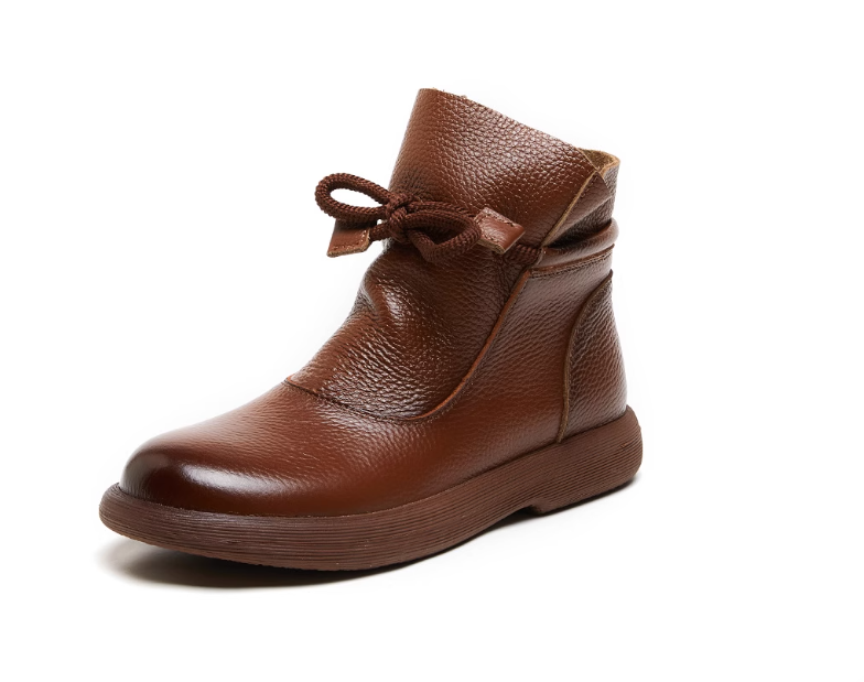 Leather Warm Wool Boots Winter Thickened Cotton Flat Anti-Slip Soft Sole Low-Top Boots