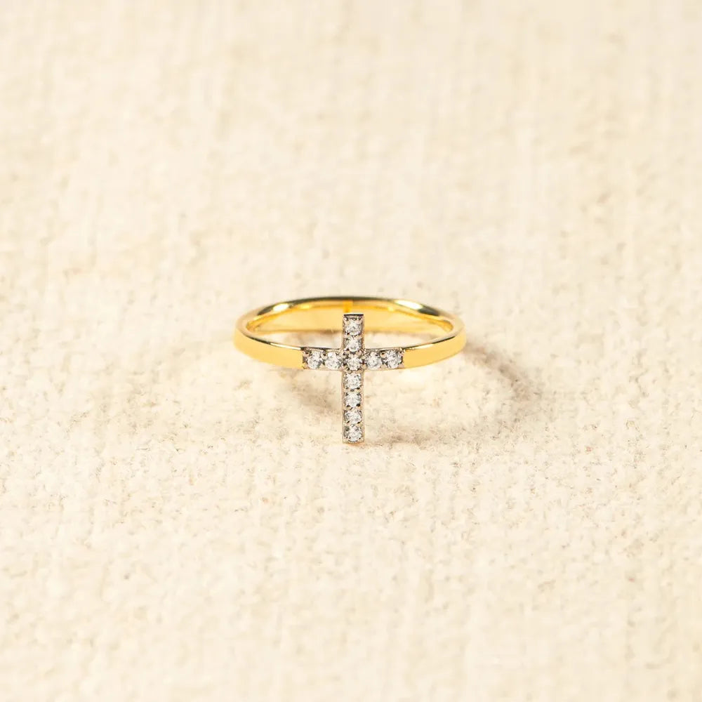Sterling Silver Inlaid Zircon Cross Ring