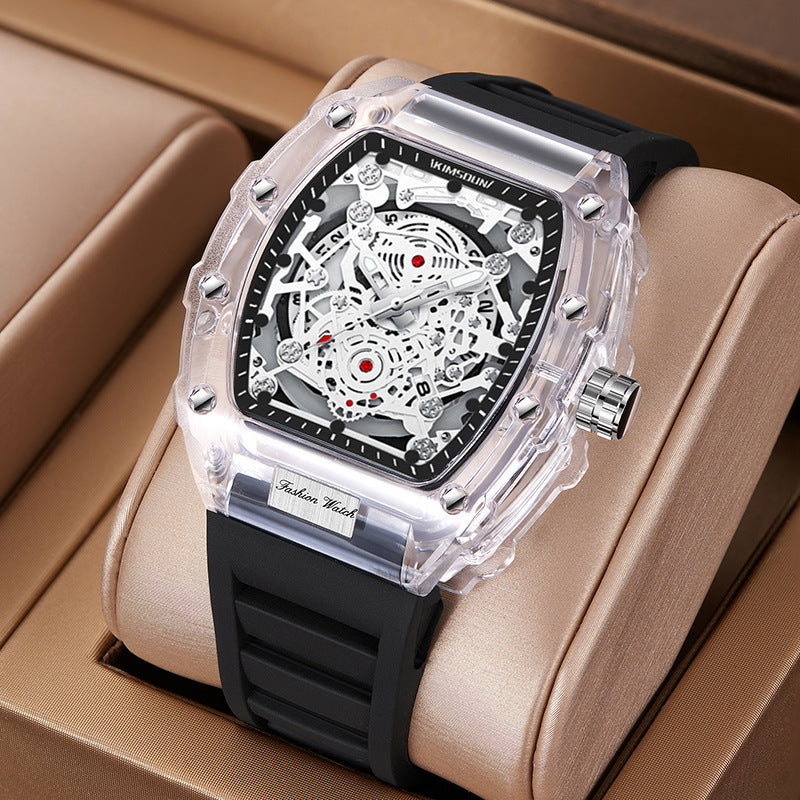 Cross-border Watch Unique Barrel-shaped Quartz Watch Fashion Transparent Men's Watch Waterproof Wristwatch
