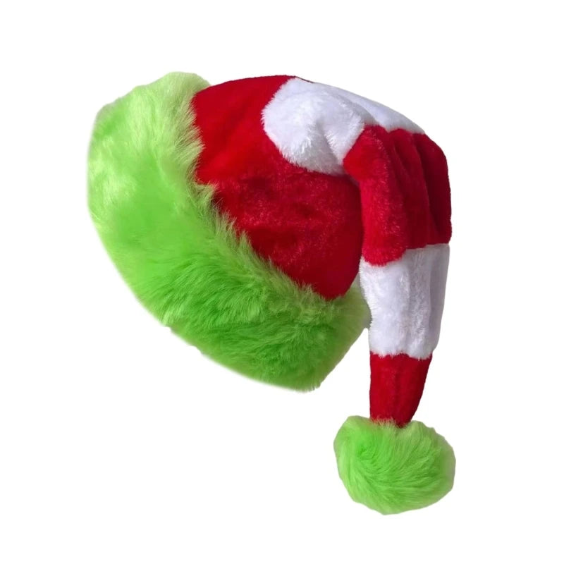 Festival Christmas Santa Hats Striped Plush Santa Caps Holiday Celebration Party Accessory Headwear for Family Wholesale