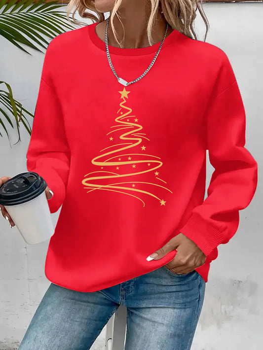 Women's Casual Christmas Print Long Sleeve Sweatshirt - Vibr