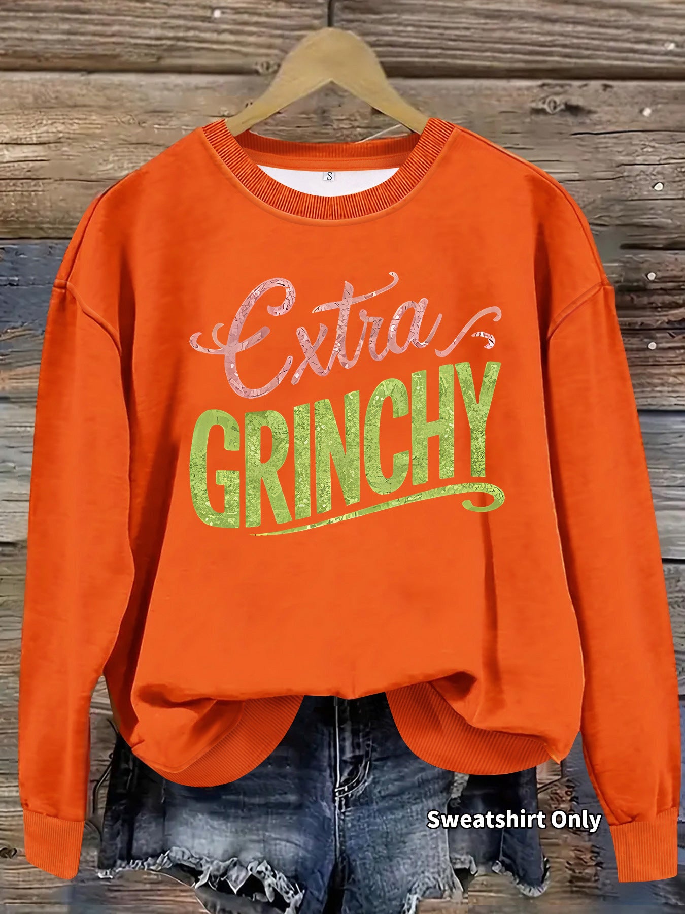 Grinch print round neck hoodie with geometric shapes