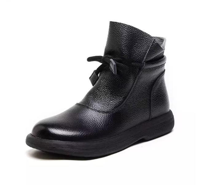Leather Warm Wool Boots Winter Thickened Cotton Flat Anti-Slip Soft Sole Low-Top Boots