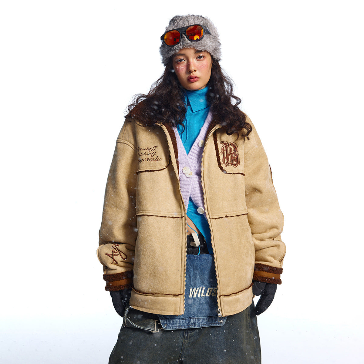 Suede lamb wool cotton coat jacket