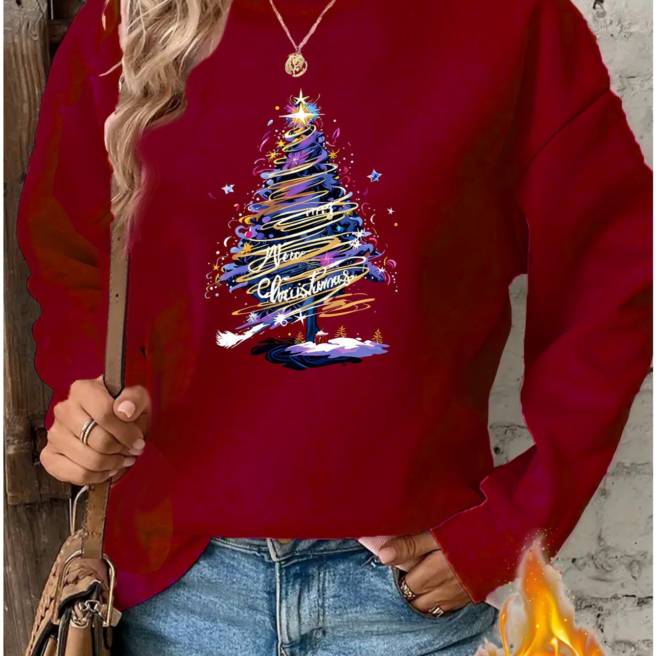 Women'S Festive Christmas Tree Print Pullover Sweatshirt, Po