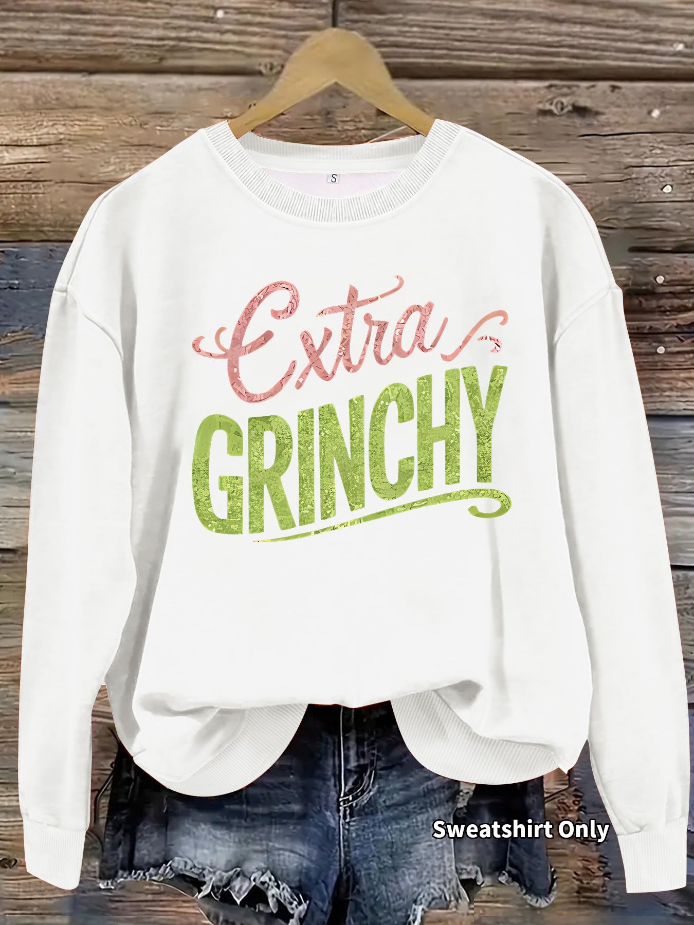 Grinch print round neck hoodie with geometric shapes
