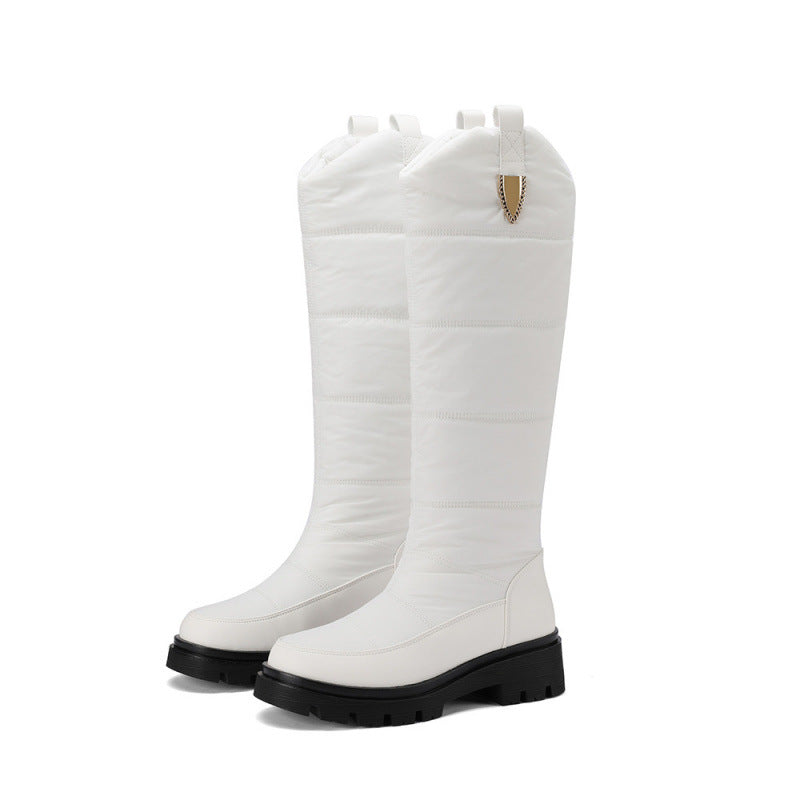 Down cloth waterproof thick fur snow boots high boots with sloping heels