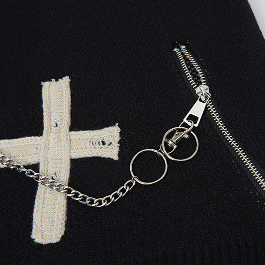Knitted sweater necklace cross sweater for men