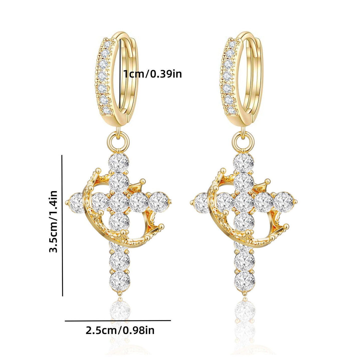 Rotating Crown Cross Earrings Set with Zircon