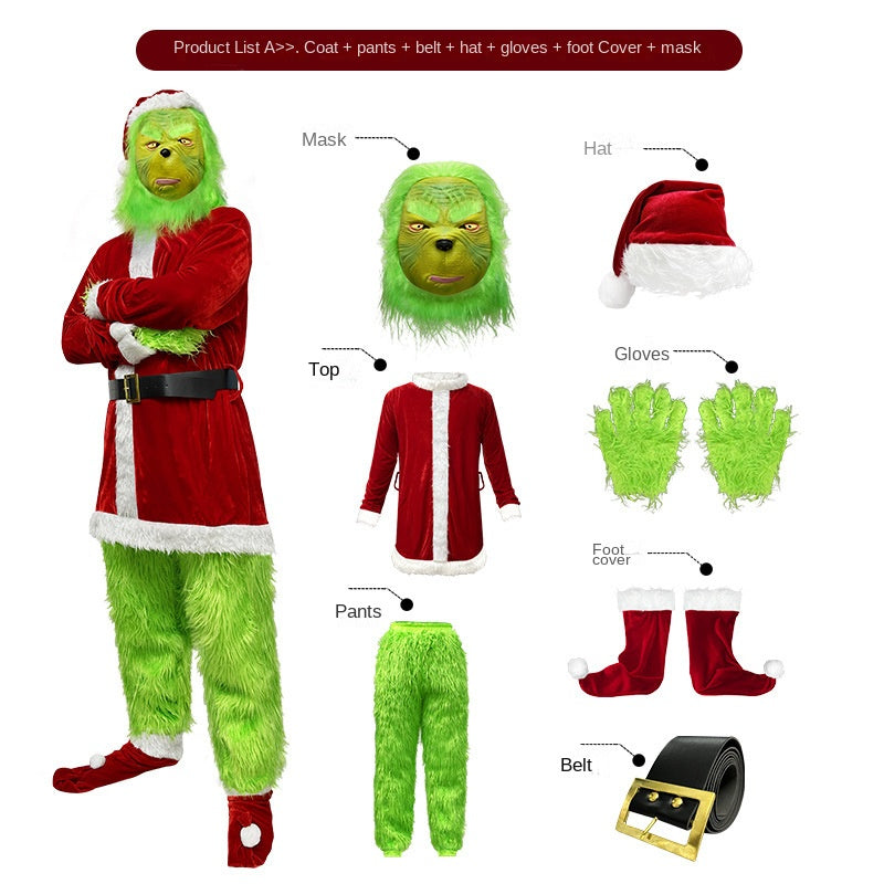 45% Off At Checkout** Christmas Costume Long-Haired Monster Cosplay Santa Claus Green Monster Grinch Christmas Performance Costume