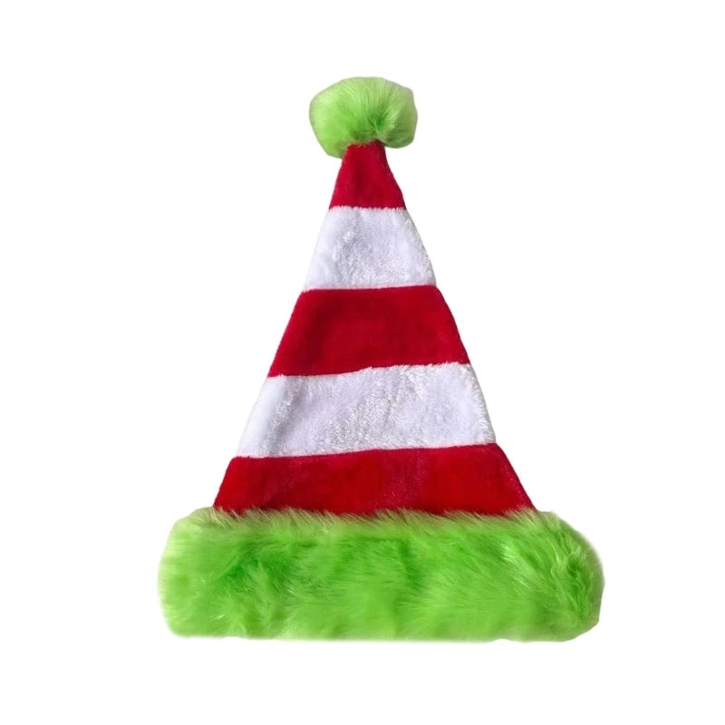 Festival Christmas Santa Hats Striped Plush Santa Caps Holiday Celebration Party Accessory Headwear for Family Wholesale