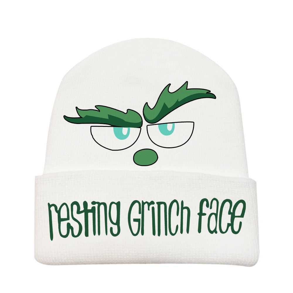 Christmas New Thread Wool Hat Knitting Hat Winter Printing Green Hair Strange Grinch Hat